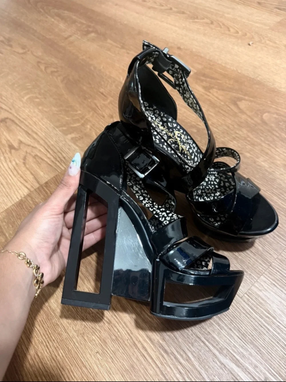Jessica Simpson Black Patent Platform Strappy Heels